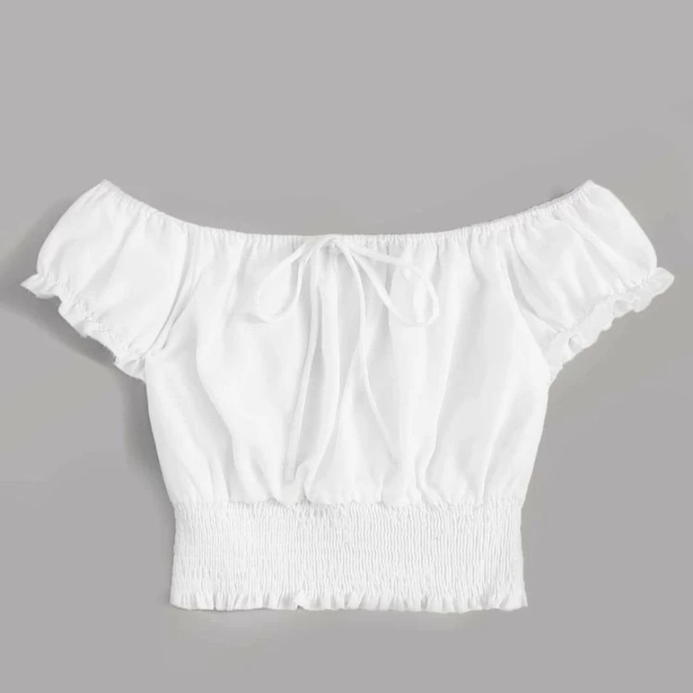 SHEIN White Off the Shoulder Smocked Crop Top Size Large